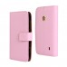 Nokia Lumia 520 - Genuine Leather Flip Stand Protective Phone Cover Case Wallet - Pink